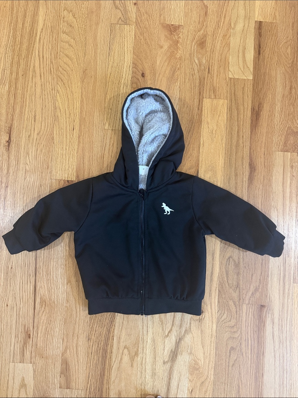SHEIN Black Kids Hooded Zip-Up Sweatshirt with Gray Sherpa Lining